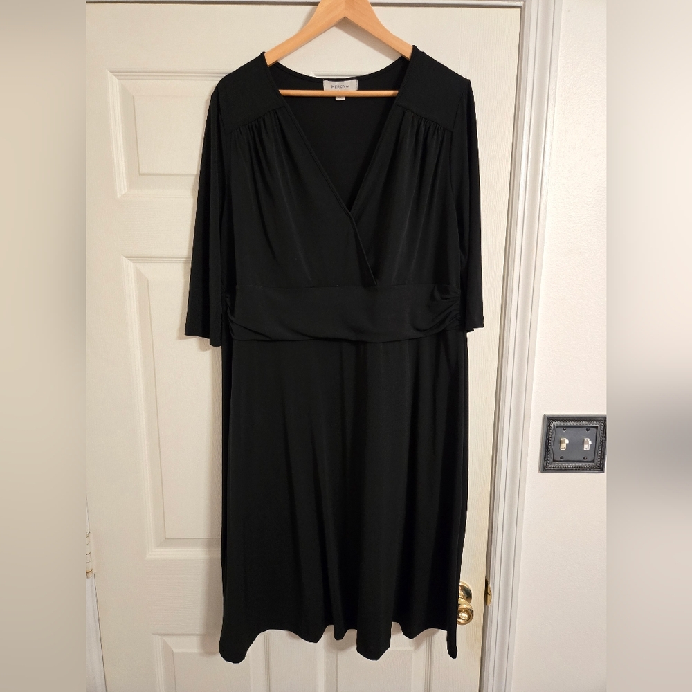 Merona black faux wrap dress V neck slimming lining size 1 ( 16/18 )